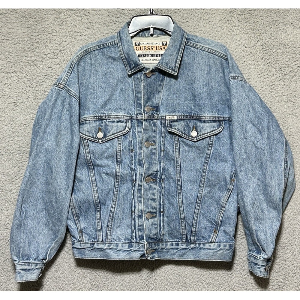 VTG 80s GUESS by Georges Marciano Mens Medium Black Denim Jacket Made USA Grunge